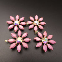 Flower Petal Pendant 30mm with Vintage Czech Stones Opaque Pink