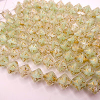 Czech Pressed Fancy Bicone Glass beads 11mm Crystal Mint Uranium