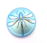 Czech Glass Button with Dragonfly 40mm Black with Azuro