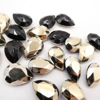 Vintage Czech Glass Faceted Teardrop 18x13mm Jet Hematite