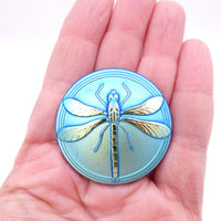 Czech Glass Button with Dragonfly 40mm Black with Azuro