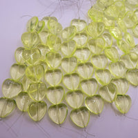 Czech Glass Heart Beads 16x15mm Transparent Yellow Uranium