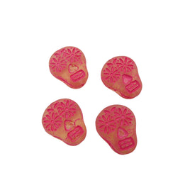Czech Glass Sugar Skull Beads 20x17mm Transparent Yellow Matte Pink Lined
