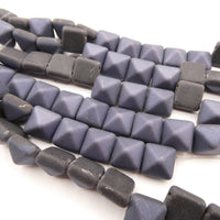 Czech Glass Two Hole Pyramid Beads 12mm Jet Lagoon Matte