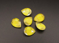 West German Faceted Glass Teardrop Cabochon 14x10mm Yellow Givre