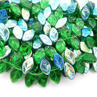 Czech Leaf Beads 12x8mm Emerald AB