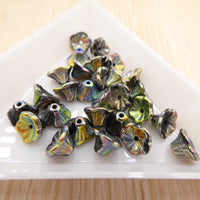 Czech Flower Cup Beads 7x5mm Jet Vitrail Full