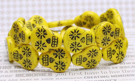 Czech Glass Sugar Skull Beads 20x17mm Lemon Yellow Opaque with Black Wash