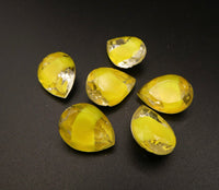 West German Faceted Glass Teardrop Cabochon 14x10mm Yellow Givre