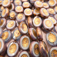 Table Cut Kiwi Beads 14x10mm Copper Lined Transparent Aqua Brass