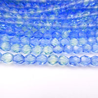 Czech Fire Polish Beads 6mm Blue Lt Green