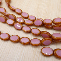 Czech Table Cut Glass Oval Beads 11x9mm Opaque Pink Coral Picasso