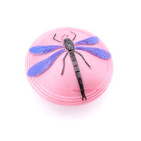 Czech Glass Button with Dragonfly 40mm Opaque Pink