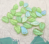 West German Leaf Beads 14x10mm Peridot AB