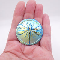 Czech Glass Button with Dragonfly 40mm Black with Azuro