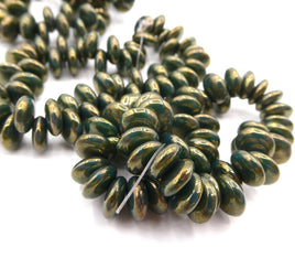Lentil Beads 6mm Dark Green Gold