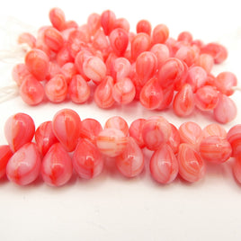 Czech Teardrop Glass Beads with top hole 9x6mm Red White Stripes