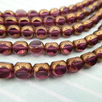 Czech Glass Tri-cut Beads 8mm Transparent Amethyst with Gold Edge