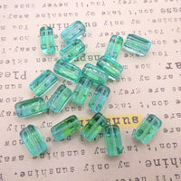 Czech Rectangle Block Glass Beads 14x9mm Aqua Uranium