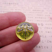 Czech Glass Dragonfly Cabochon 18mm Uranium Yellow Silver Lined