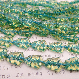 Czech Christmas Tree Glass Beads 17x11mm Transparent Yellow Green Lined