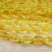 Vintage Czech Dimpled Drop Beads 14x8mm Two Tone Transparent Uranium Glow Yellow with Topaz