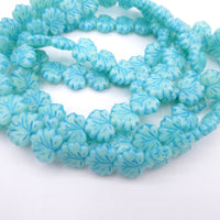 Grape Leaf Pressed Beads 13x11mm Green Opal Aqua Lined