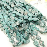 Czech Glass Leaf Beads 10x8mm Luster Opaque Turquoise