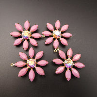 Flower Petal Pendant 30mm with Vintage Czech Stones Opaque Pink