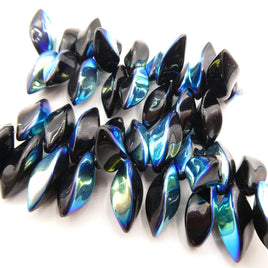 Czech Twist Beads 16x8mm Jet AB