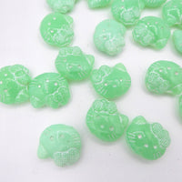 Czech Hello Kitty Glass Beads 19x18mm Opal Green White Lined