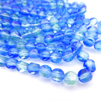 Czech Glass Beveled Round Beads 6mm Blue Lt Green