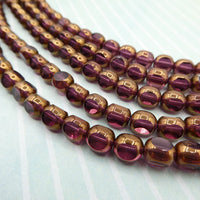 Czech Glass Tri-cut Beads 8mm Transparent Amethyst with Gold Edge