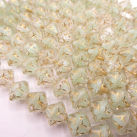 Czech Pressed Fancy Bicone Glass beads 11mm Crystal Mint Uranium