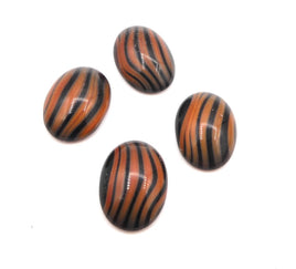 West German Glass Dome Moonglow Oval Cabochons 18x13mm Black & Orange Coral Stripes