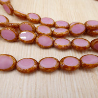 Czech Table Cut Glass Oval Beads 11x9mm Opaque Pink Coral Picasso