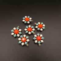 Swarovski Rhinestone Flower Pendant with loop 20mm Turquoise Coral White