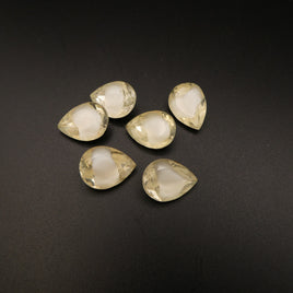 West German Faceted Glass Teardrop Cabochon 14x10mm White Givre