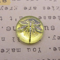 Czech Glass Dragonfly Cabochon 18mm Uranium Yellow Silver Lined