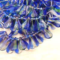 Czech Pressed Propellar Paddle Beads 18x9mm Transparent Blue Green Uranium