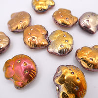 Czech Hello Kitty Glass Beads 19x18mm Crystal Rose Gold Capri 2X