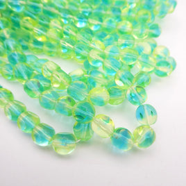 Czech Glass Beveled Round Beads 6mm Green Blue