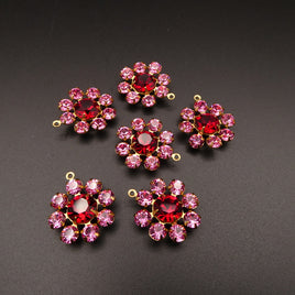 Swarovski Rhinestone Flower Pendant with loop 25mm Rose and Siam