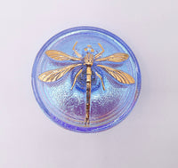 Czech Glass Button with Dragonfly 30mm Light Sapphire AB