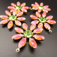 Flower Large Petal Pendant 30mm with Vintage Czech Stones Sabrina Red Peridot