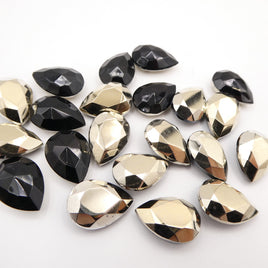 Vintage Czech Glass Faceted Teardrop 18x13mm Jet Hematite