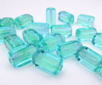 Czech Rectangle Block Glass Beads 14x9mm Aqua Uranium
