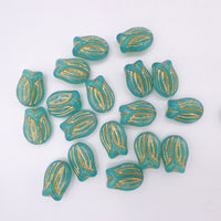 Czech Glass Tulip Beads 16x11mm Turquoise Gold Lined Uranium