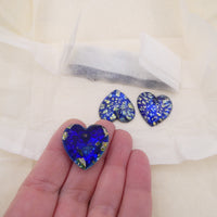 Vintage Czech Glass Heart Pendant 25mm Blue Fire Opal