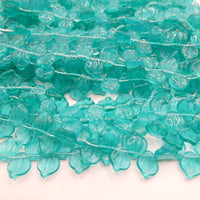 Czech Petunia Leaf Glass Beads 12x5mm Transparent Teal Uranium
